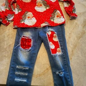 Santa shirt and Santa patch jeans size 5
